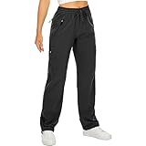 Women's Hiking Pants Quick Dry UPF 50 Travel Golf Pants lightweight Camping Work Cargo Pants Zipper Pockets,6608,Black,L