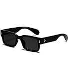 EYLRIM Square Frame Sunglasses for Women Men Trendy Chunky Rectangle Sun Glasses Black Shades UV400 Protection(A1 Black/Grey)