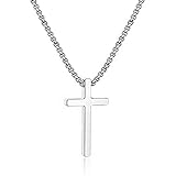 M MOOHAM Stainless Steel Cross Pendant Necklaces for Men Women Pendant Chain 18 Inch Silver Jewelry Gifts for Brother Papa Men Grandpa Teenage Teen Gifts Ideas Husband Dad Fathers Day