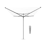 Brabantia Topspinner Outdoor 4 Arm Spinning Clothesline (164 ft/Ø 1.8') Rotating, Folding Clothes Drying Rack + Ground Spike (Gray)