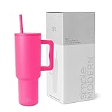 Simple Modern 40 oz Tumbler with Handle and Straw Lid | Insulated Cup Reusable Stainless Steel Water Bottle Travel Mug Cupholder Friendly | Gifts for Women Him Her | Trek Collection | Raspberry Vibes