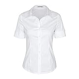 SUNNOW Womens Tailored Short Sleeve Basic Simple Button-Down Shirt with Stretch White
