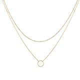 MEVECCO Gold Layered Choker Necklace for Women,18K Gold Plated Cute Dainty Karma Round Circle Disc Charm Small Beaded Satellite Chain Minimalist Choker Necklace for Girls