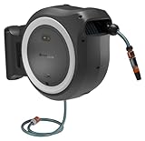 Gardena battery-powered wall-mounted hose box PowerRoll XL ready-to-use-set: Reel with 35m garden hose, automatic roll-up, hose guide & RollControl. Complete with rechargeable battery (18642-20)