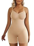 SHAPERX Shapewear for Women Tummy Control Bodysuit Mid Thigh Butt Lifter Body Shaper Shorts,SZ5218-2-Beige-S/M