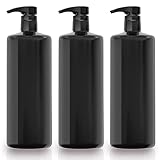 Bar5F Black Pump Bottles for Shampoo Conditioner Body Wash 33.8-Ounce 1-Liter Gloss Finish Heavy-Duty 3-Pack