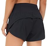 THE GYM PEOPLE Womens High Waisted Running Shorts Quick Dry Athletic Workout Shorts with Mesh Liner Zipper Pockets (Black, Large)