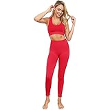 Jetjoy Yoga Outfits for Women 2 Piece Set,Workout High Waist Athletic Seamless Leggings and Sports Bra Set Gym Clothes