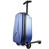 iubest Scooter Luggage Carry On Scooter Suitcase for Kids Age 4-15, Detachable & Foldable 4 in 1 Kids Suitcase, Multifunctional Ride On Travel Trolley Scooter Combo-Blue