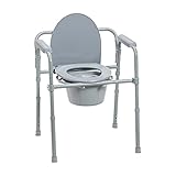 Drive Medical 11148-1 Folding Steel Bedside Commode Chair, Portable Toilet, Supports Individuals Weighing Up To 350 Lbs, with 7.5 Qt. Bucket and 13.5 Inch Seat, Grey