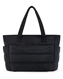 BAGSMART Tote Bag for Women, Lightweight Puffy Tote Bag with Compartments Shoulder Bag Handbag Quilted Shoulder Bag Handbag for Travel, Work, Beach, Gym, Shop (Black)