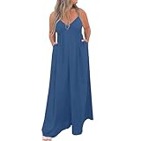PTOLOCIF Jumpsuits for Women Dressy Casual Sleeveless Overalls Rompers Loose Adjustable Straps Bib Long Pants Summer Outfits Track Cuff Jumpsuits with Pockets Blue