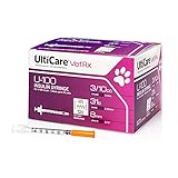 UltiCare VetRx U-100 Pet Insulin Syringes, Comfortable & Accurate Dosing of Insulin for Pets, Compatible w/Any U-100 Strength Insulin, Size: 3/10cc, 31G x 5/16’’, w/Half Unit Markings, 60 ct Box