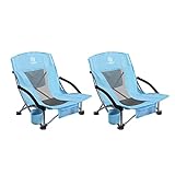 Coastrail Outdoor Beach Chair Low Profile Mesh Back Folding Chair for Adults with Cup Holder & Cooler & Phone Bag for Outdoor Camping Beach, Supports 300 lbs