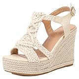 RUSAUISE Espadrille Wedge Sandals for Women Comfortable Strappy Platform Sandals Casual Summer Shoes