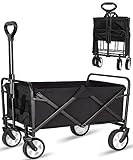 Collapsible Foldable Wagon, Beach Cart Large Capacity, Heavy Duty Folding Wagon Portable, Collaps ible Wagon for Sports, Shopping, Camping (Black, 1 Year Warrant)