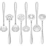 8 Pieces Flower Spoon Coffee Teaspoon Set Stainless Steel Tableware Creative Sugar Spoon Tea Spoon Stir Bar Spoon Stirring Spoon, 8 Different Patterns (Silver)