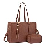 LOVEVOOK Laptop Bag for Women Vintage Leather Laptop Tote 15.6 inch Large Capacity Computer bag with Clutch Purse for Work