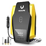 VacLife Tire Inflator Portable Air Compressor - Air Pump for Car Tires (up to 50 PSI), 12V DC Tire Pump for Bikes (up to 150 PSI) w/ LED Light, Digital Pressure Gauge, Model: ATJ-1166, Yellow (VL701)