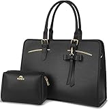 Laptop Tote Bag for Women, Large Waterproof PU Leather Work Briefcase with USB Charging Port Casual Computer Shoulder Bag Messenger fits 15.6 Inch, Business Handbag Satchel Purse 2pcs Set, Black