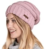 Brook + Bay Slouchy Beanie - Women's Winter Hats, Beanie Slouch Hats for Cold Weather, Oversized Beanie Knitted Hats for Women & Men Pink