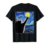 Van Gogh Starry Night Cat T-Shirt - Classic Fit, Cat Lover/Mom/Dad Gift, Black Crew Neck