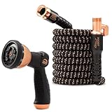 Pocket Hose Copper Bullet Expandable Garden Hose 50 FT w/10 Pattern Thumb Spray Nozzle AS-SEEN-ON-TV 650psi 3/4 in Patented Lead-Free Ultra-Lightweight Solid Copper Anodized Aluminum Fittings No-Kink