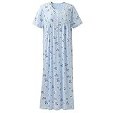 Keyocean Nightgowns for Women, Soft 100% Cotton Pretty Lightweight Ladies Short Sleeves Nightdress, Light Blue with Floral, XX-Large (XXL)