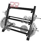 Balelinko 3-Tier 38'' Width Dumbbell Barbell Weight Rack, 1300 lbs Weight Capacity Storage Stand with Reinforced Tube for Home Gym, Bonus 4 Barbell Holders and 4 Pcs 1' Spring Lock Collars,Black