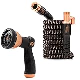 Pocket Hose Copper Bullet Expandable Garden Hose 25 FT w/10 Pattern Thumb Spray Nozzle AS-SEEN-ON-TV 650psi 3/4 in Patented Lead-Free Ultra-Lightweight Solid Copper Anodized Aluminum Fittings No-Kink