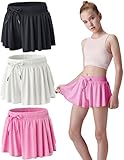 3 Pack Girls Flowy Shorts with Spandex Liner 2-in-1 Youth Butterfly Skirts for Fitness, Running, Sports (Set 2, Medium)