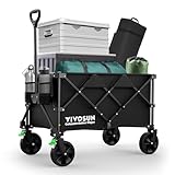 VIVOSUN Collapsible Folding Wagon, Outdoor Utility with Silent Universal Wheels, Cup Holders & Side Pockets, Adjustable Handle, for Camping, Garden, Sports, Picnic, Shopping, Black