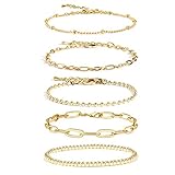 CONRAN KREMIX Gold Chain Bracelet Sets for Women Girls 14K Gold Plated Dainty Link Paperclip Bracelets Stake Adjustable Layered Gold Bracelet for Women Trendy Gold Jewelry For Women