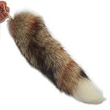 Fosrion 15-16in Authentic Swift Fox Tail Fur Clip On Handbag Accessories Key Chain Ring Hook Tassels Natural Color Grassland Fox Vulpes Velox Cosplay