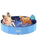VISTOP Jumbo Foldable Dog Pool, Hard Plastic Shell Portable Swimming Pool for Dogs Cats and Kids Pet Puppy Bathing Tub Collapsible Kiddie Pool (77inch.D x 15.7inch.H, Blue)