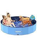 VISTOP Jumbo Foldable Dog Pool, Hard Plastic Shell Portable Swimming Pool for Dogs Cats and Kids Pet Puppy Bathing Tub Collapsible Kiddie Pool (77inch.D x 15.7inch.H, Blue)