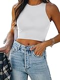 Women’s Sexy Sleeveless High Neck Racerback Cropped Tank Tops Cute Teen Girls Halter Neck Crop Tops Vest White Medium