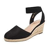 DREAM PAIRS Womens Closed Toe Elastic Ankle Strap Espadrilles Wedge Sandal, Black - 9 (Amanda-1)