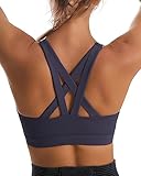 RUNNING GIRL Sports Bra for Women, Criss-Cross Back Padded Strappy Sports Bras Medium Support Yoga Bra with Removable Cups (2575-Dusty Blue, XXL)