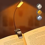 Gritin 16 LED Rechargeable Book Light for Reading in Bed, Eye Caring 3 Color Temperatures, Stepless Dimming Brightness, 80 Hrs Runtime Small Lightweight Clip On Book Reading Light for Kids, Studying