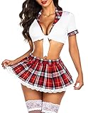 ADOME Lingerie for Women Sexy Cosplay Lingerie Set Naughty School Girl Outfit Roleplay Costume with Mini Skirt(White,M)
