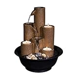 Alpine Corporation Tiered Column Tabletop Fountain with 3 Candles, Mini Waterfall for Indoor Spaces, Relaxation Water Feature, 11' Tall, Brown