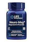 Life Extension Neuro-mag Magnesium L-threonate, Magnesium L-threonate, Brain Health, Memory & Attention, Gluten Free, Vegetarian, Non-GMO, 90 Vegetarian Capsules