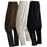 Men's Ankle Banded Pants Medieval Viking Navigator Pirate Costume Trousers Renaissance Gothic Pants, Black, Medium