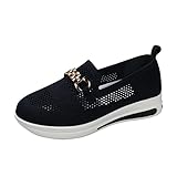 JEUROT Womens Slip on Shoes Fashion Metal Buckle Mesh Sneakers Thick Sole Casual Walking Shoes Casual Chunky Platform Sneakers Loafers Comfortable Dress Work Shoes (Dark Blue, 7.5)