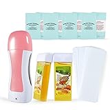 Roll on Wax, Wax Roller Kit for Hair Removal, Honey Roller Waxing Kit Include 2 Honey Soft Wax Cartridge & 100 Non-Woven Wax Strips, Portable Pink Wax Heater Machine for Women & Men, Waxing Roller Kit Depilatory Wax for Sensitive Skin