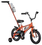 Schwinn Grit Steerable Kids Bike, Boys Beginner Bicycle, 12-Inch Wheels, Training Wheels, Easily Removed Parent Push Handle with Water Bottle Holder, Orange/Black