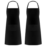 Syntus 2 Pack Adjustable Bib Apron Waterdrop Resistant with 2 Pockets Cooking Kitchen Aprons for Women Men Chef, Black