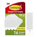 Command 10 lb Medium Picture Hanging Strips 16 Pairs (32 Command Strips), Damage Free Hanging Picture Hangers, No Tools Wall Hanging Strips for Home Decor, White Adhesive Strips