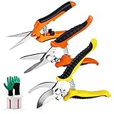 3 Pack Garden Pruning Shears Stainless Steel Blades Handheld Pruners Set with Gardening Gloves